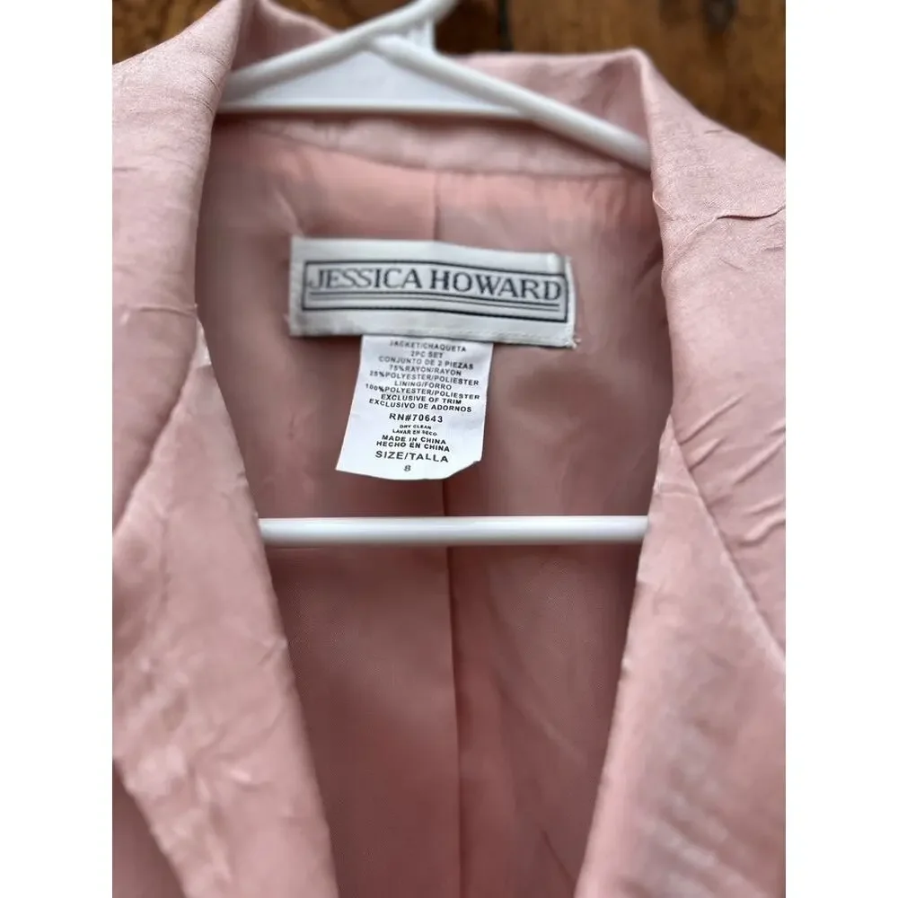 NWT Jessica Howard Pink Iridescent Metallic Formal Maxi Dress Jacket Set 8